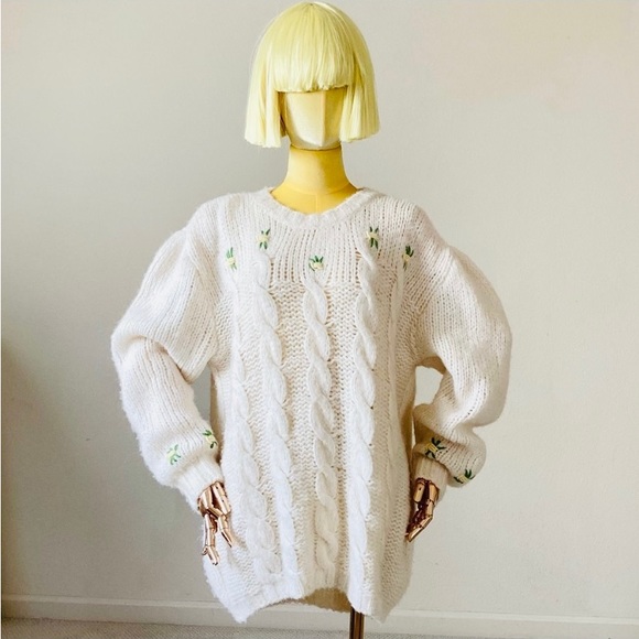 Alessandra Rich Alpaca Floral Soft Girl Embroidery Sweater L - Picture 2 of 5